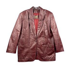 Etienne Aigner Vintage Burgundy Genuine Leather Blazer Jacket Womens Size 14